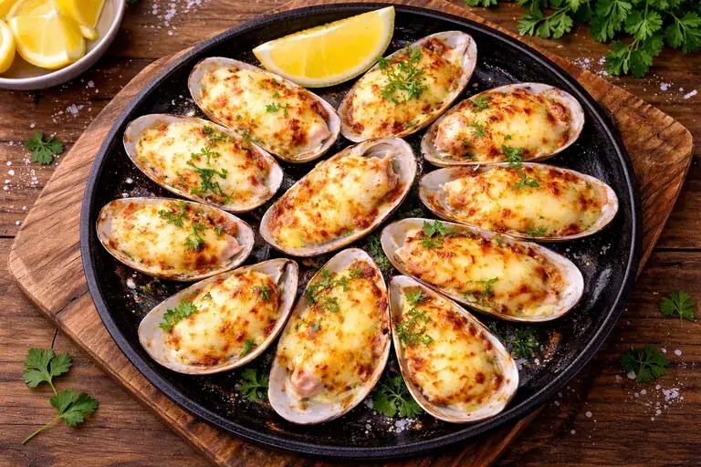 Machas a la parmesana fresh from the oven