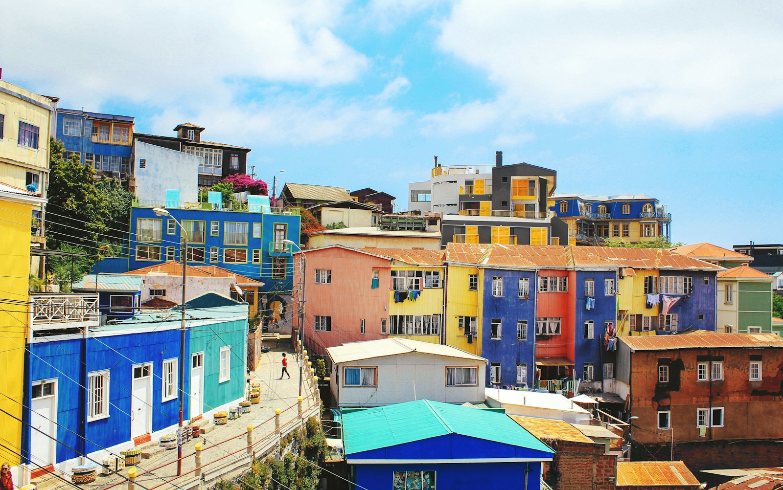 The painted hillside houses of Valparaíso above the Pacific
